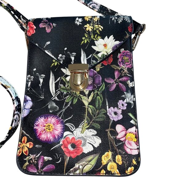 Womens Crossbody Bag Multicolor Boho Floral Snap Vegan Leather - Picture 10 of 13